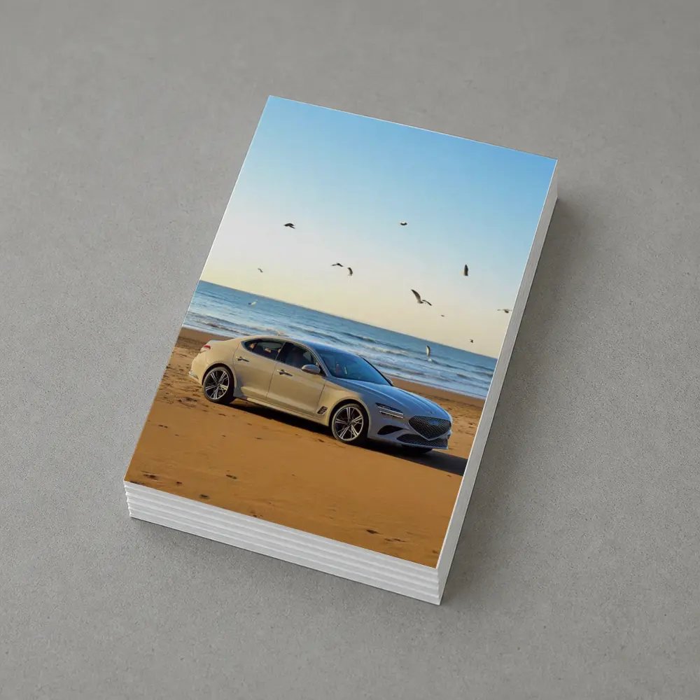 Genesis G70 Silver Sedan Beach Setting – Postcards