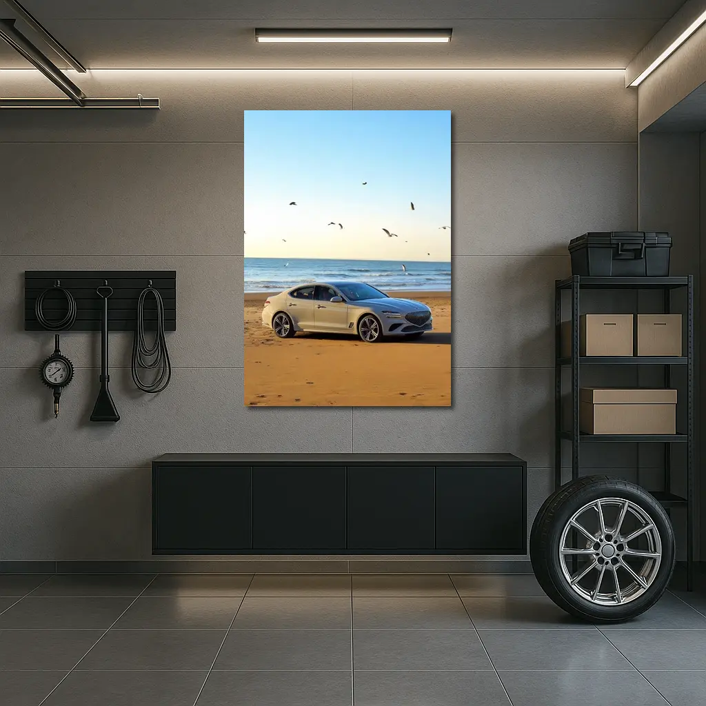 Genesis G70 Silver Sedan Beach Setting – Wall Art