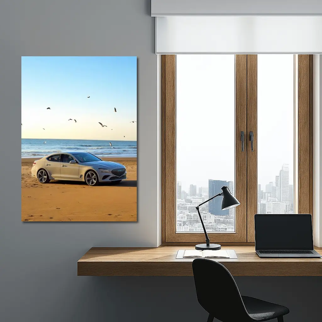 Genesis G70 Silver Sedan Beach Setting – Wall Art