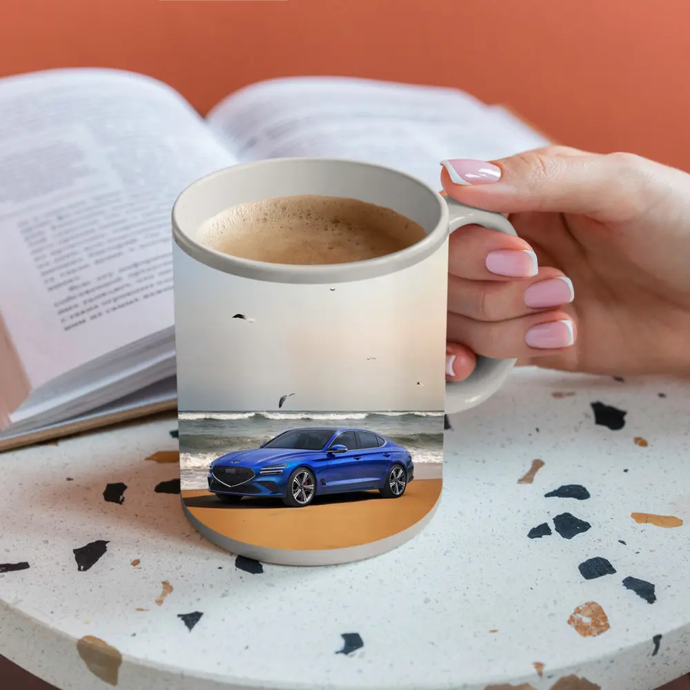 Genesis G70 Blue Sedan Beach Setting – Mugs