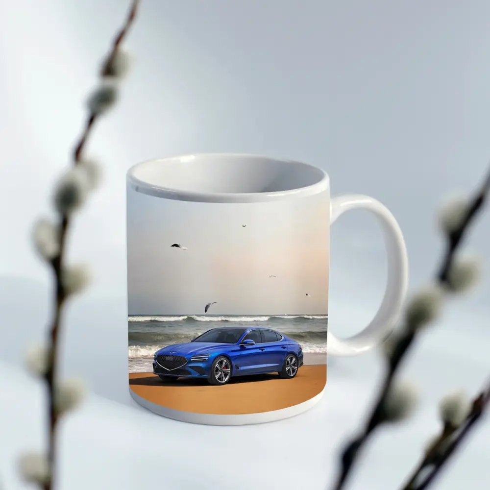 Genesis G70 Blue Sedan Beach Setting – Mugs