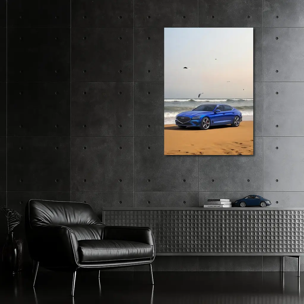 Genesis G70 Blue Sedan Beach Setting – Wall Art