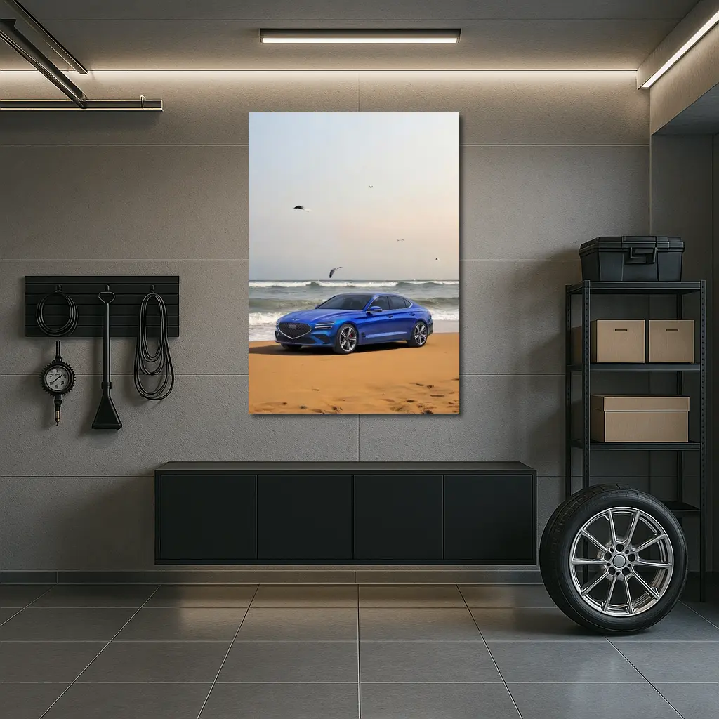 Genesis G70 Blue Sedan Beach Setting – Wall Art