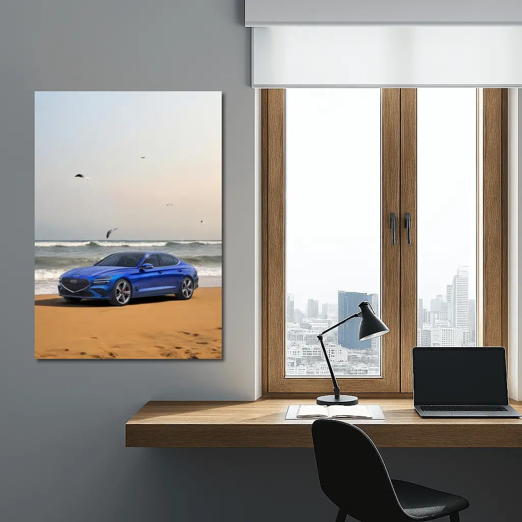Genesis G70 Blue Sedan Beach Setting – Wall Art