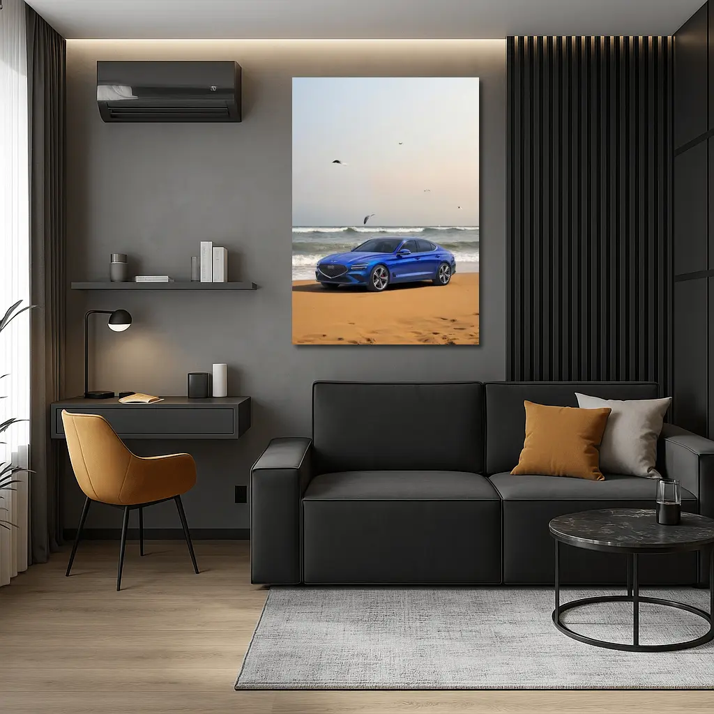 Genesis G70 Blue Sedan Beach Setting – Wall Art