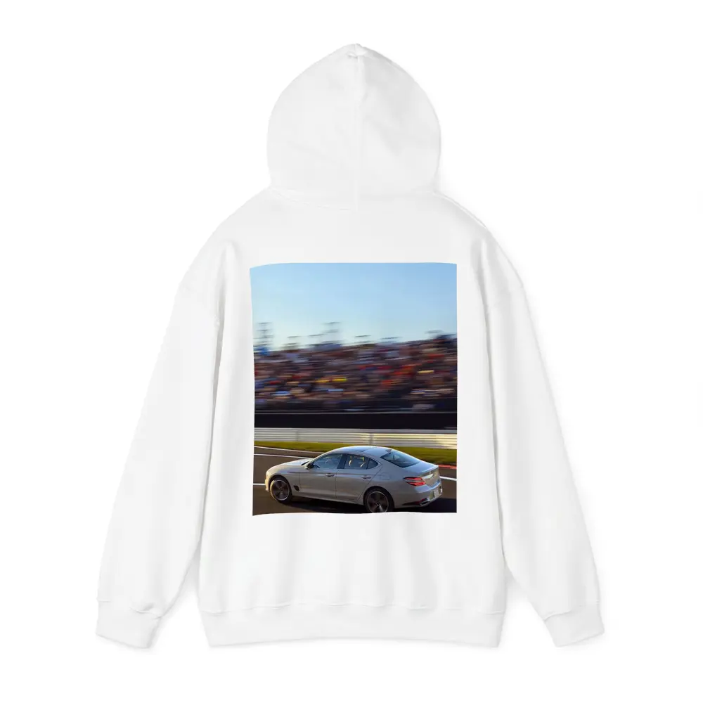 Genesis G70 Racing On Blurred Track – Hoodies