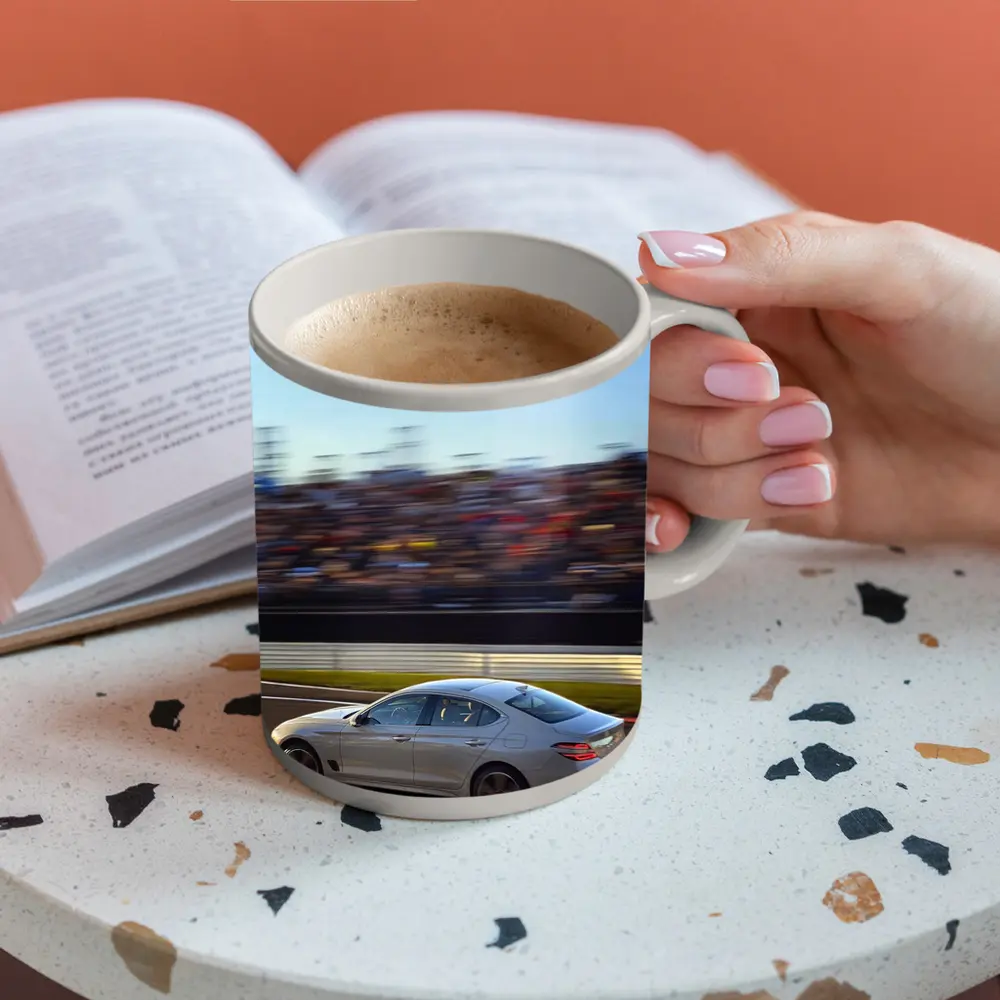 Genesis G70 Racing On Blurred Track – Mugs