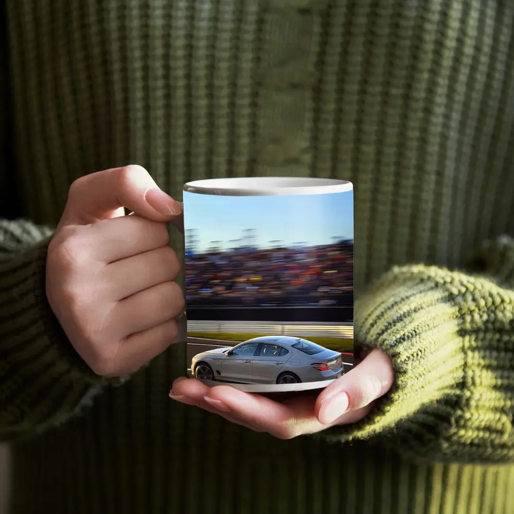 Genesis G70 Racing On Blurred Track – Mugs