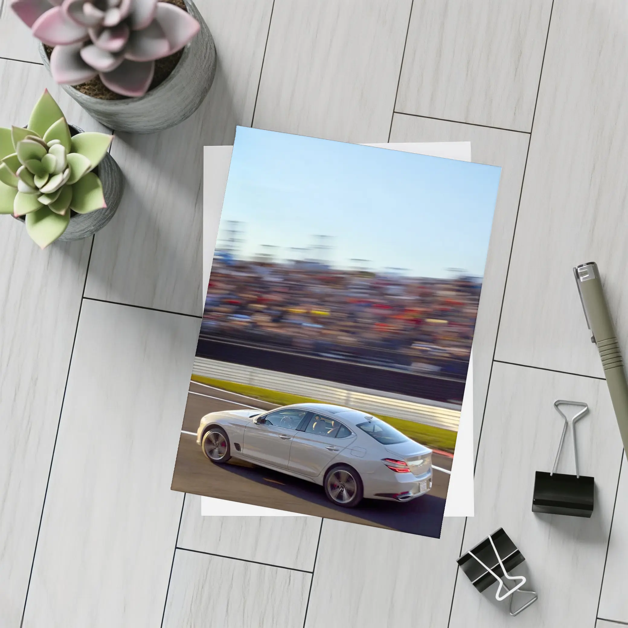 Genesis G70 Racing On Blurred Track – Postcards