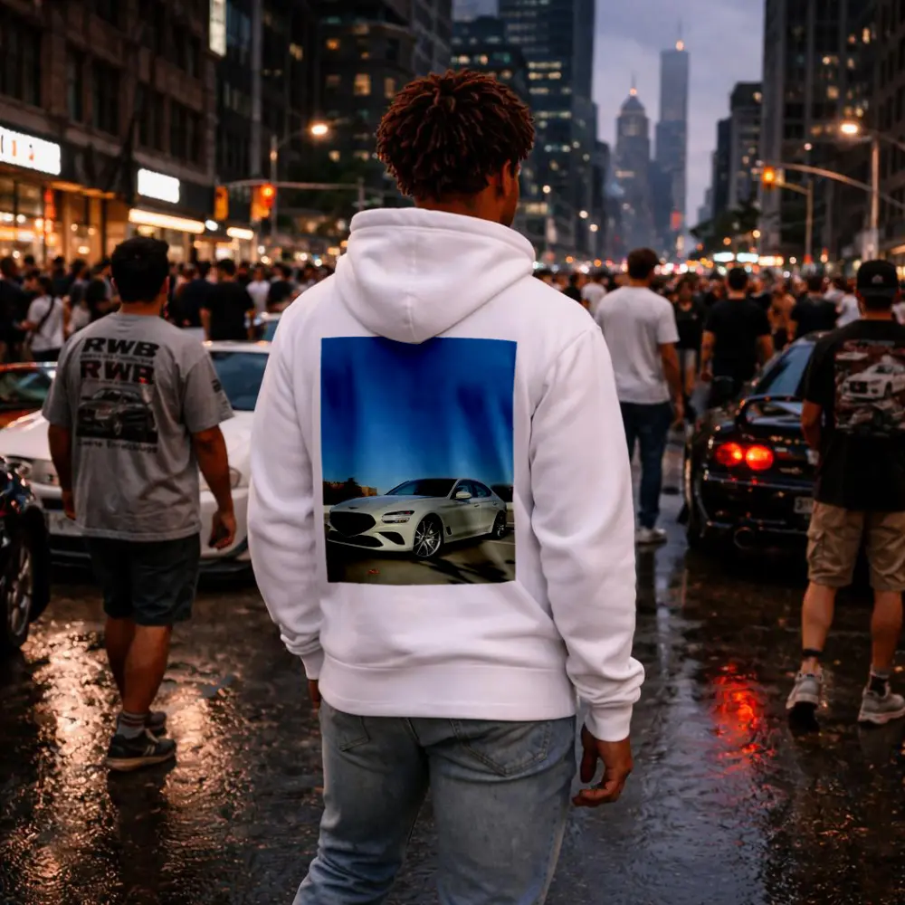 Genesis G70 White Sedan Clear Sky – Hoodies