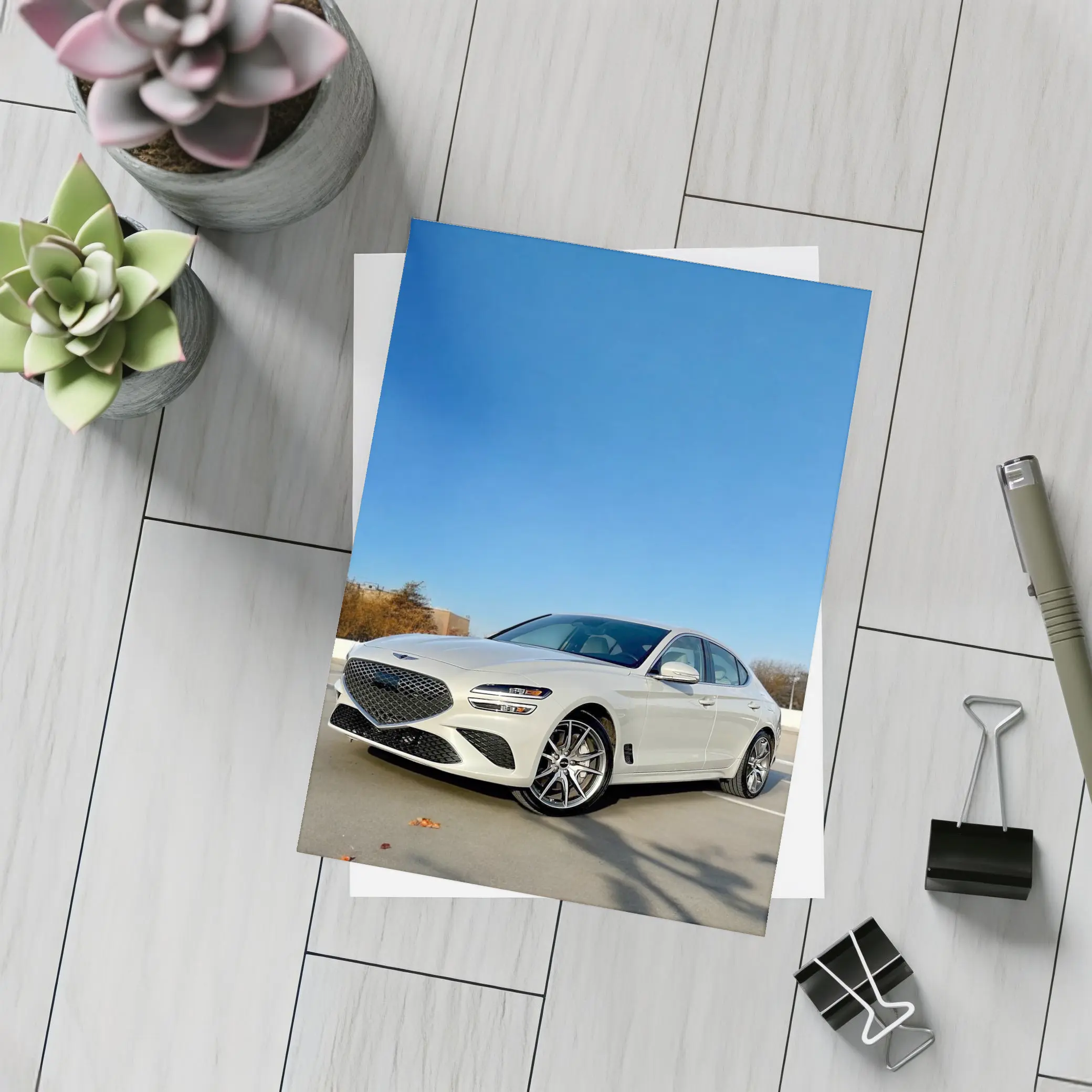 Genesis G70 White Sedan Clear Sky – Postcards