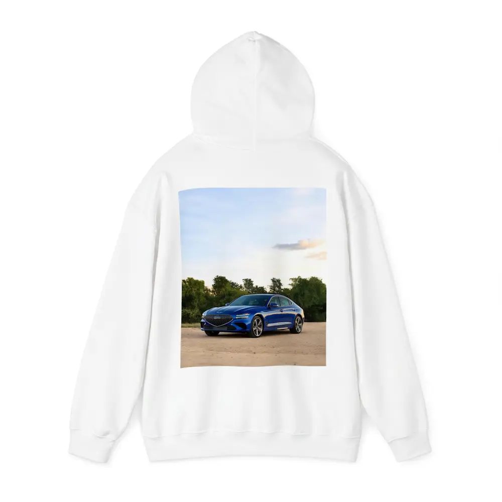 Genesis G70 Blue Sedan Parked Outdoors – Hoodies