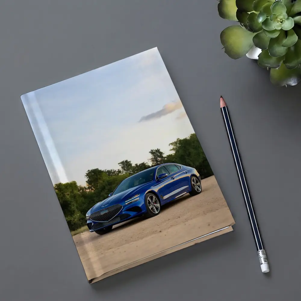 Genesis G70 Blue Sedan Parked Outdoors – Notebooks