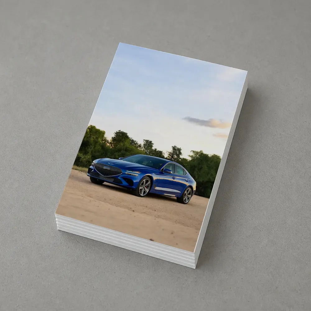 Genesis G70 Blue Sedan Parked Outdoors – Postcards