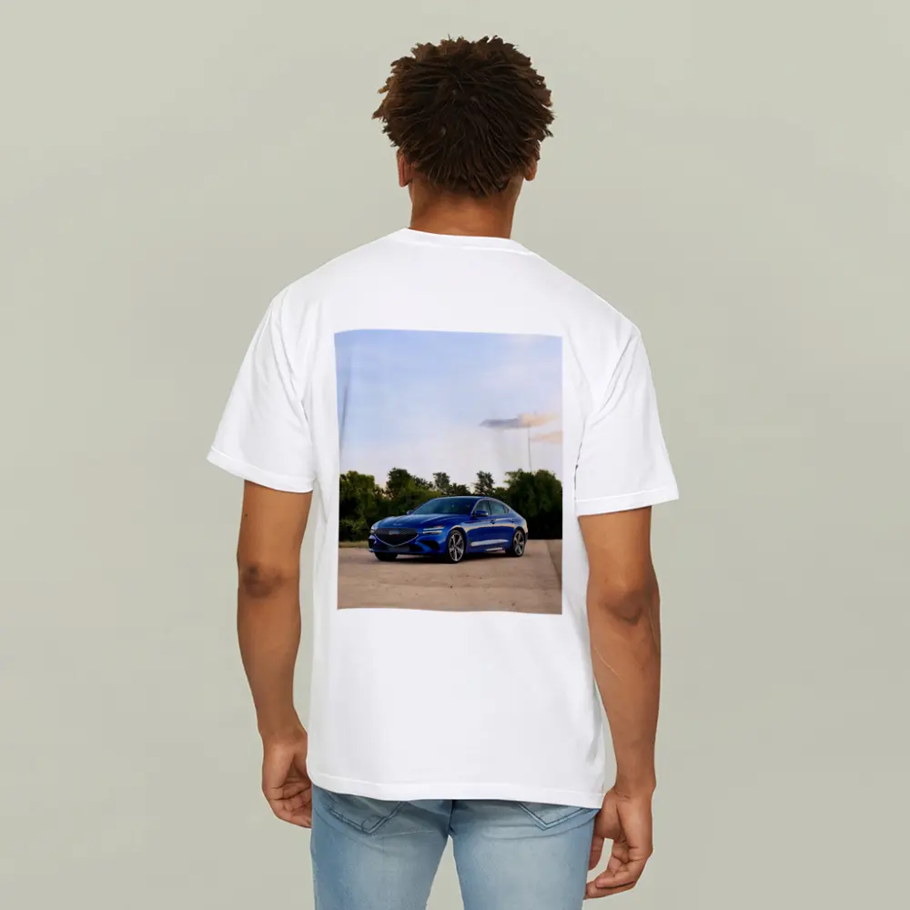 Genesis G70 Blue Sedan Parked Outdoors – T-Shirts