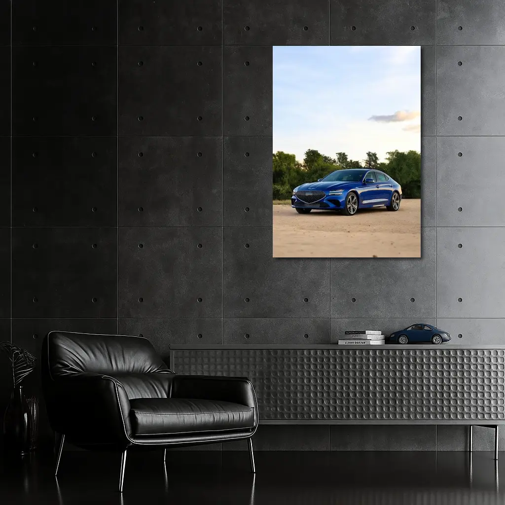 Genesis G70 Blue Sedan Parked Outdoors – Wall Art
