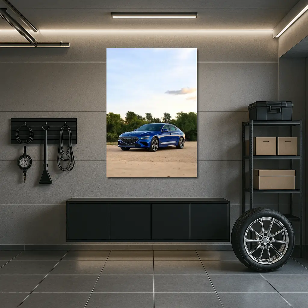 Genesis G70 Blue Sedan Parked Outdoors – Wall Art
