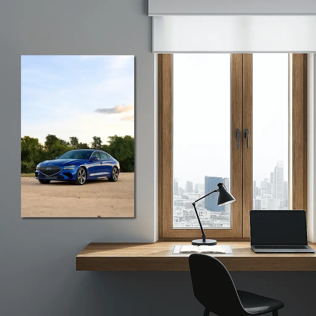 Genesis G70 Blue Sedan Parked Outdoors – Wall Art