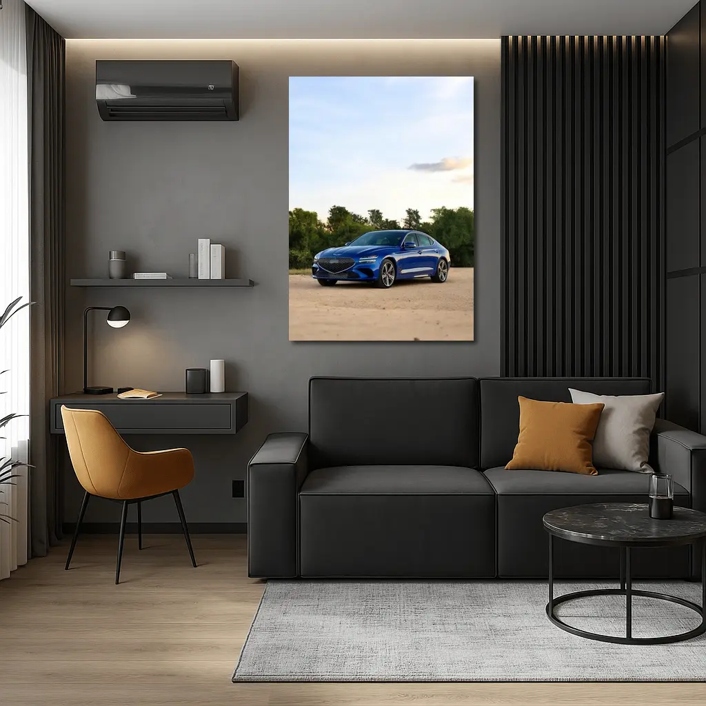 Genesis G70 Blue Sedan Parked Outdoors – Wall Art