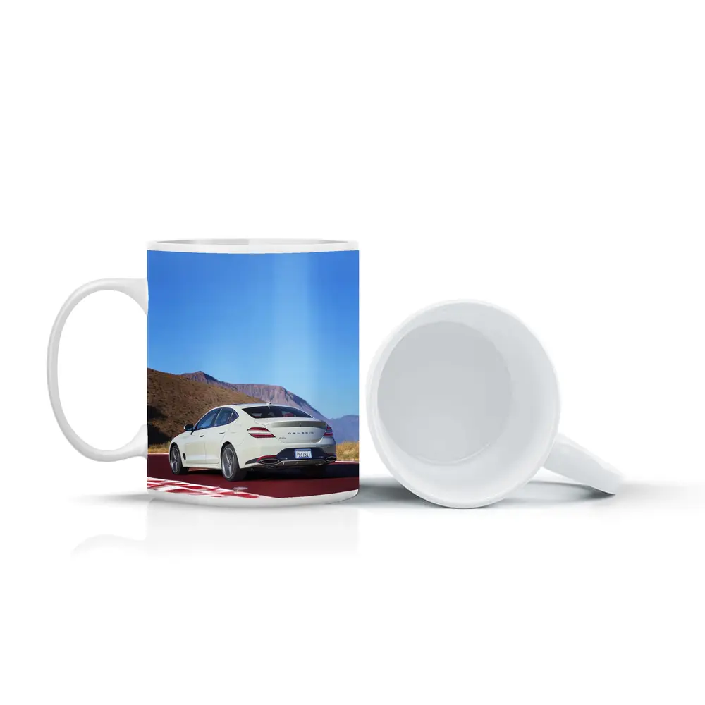 Genesis G70 White Sedan Desert Track – Mugs