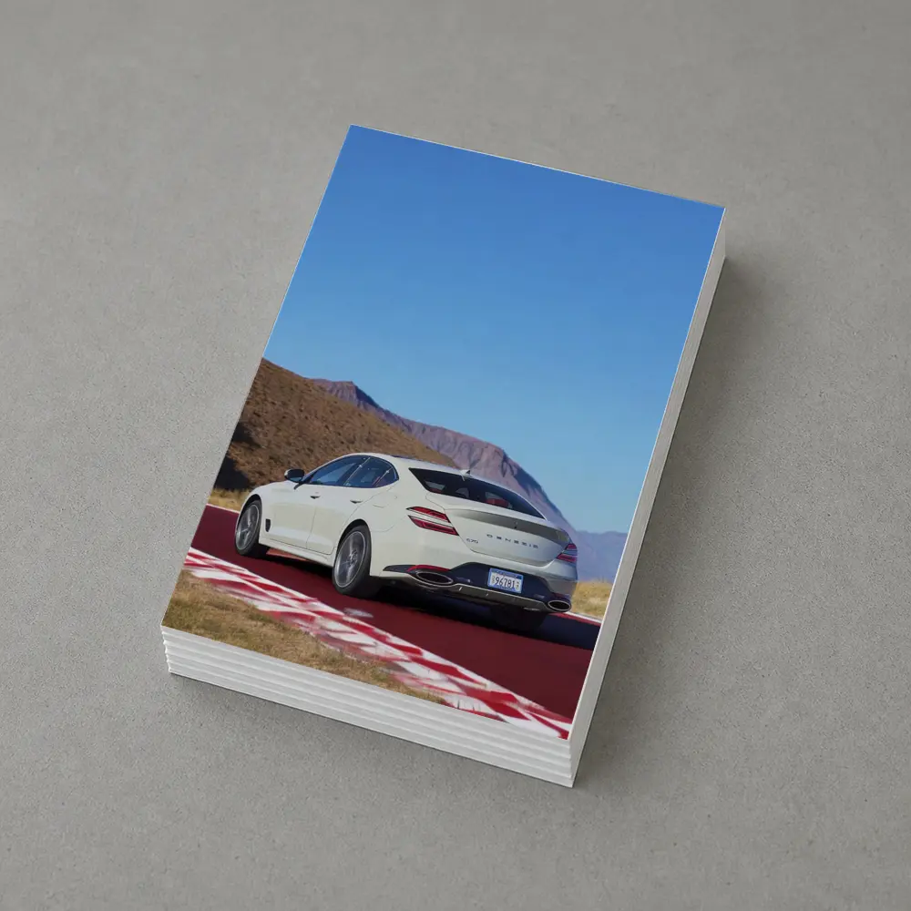 Genesis G70 White Sedan Desert Track – Postcards