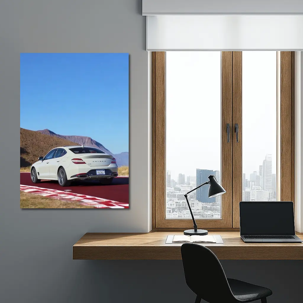 Genesis G70 White Sedan Desert Track – Wall Art
