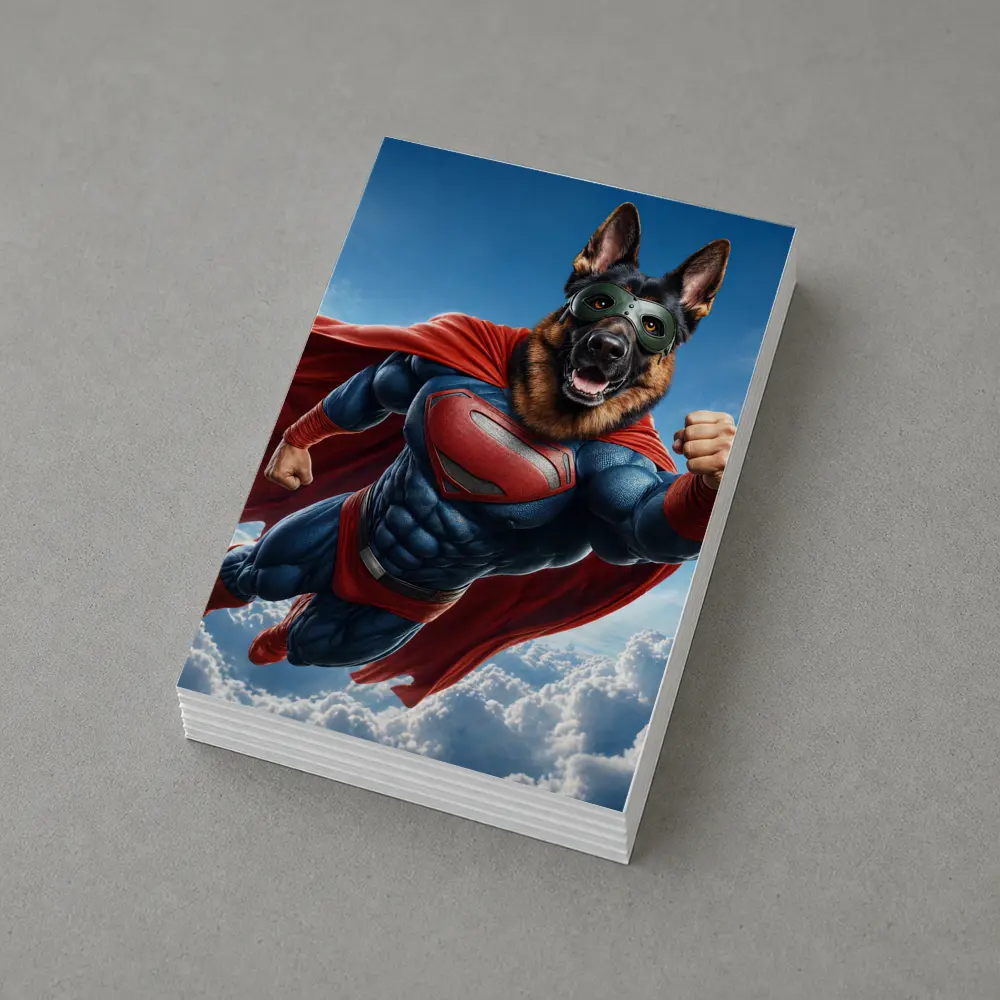 German Shepherd Superhero Flying Above Clouds – Postcards