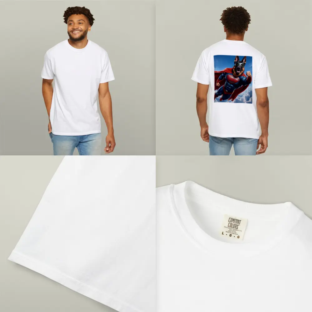 German Shepherd Superhero Flying Above Clouds – T-Shirts