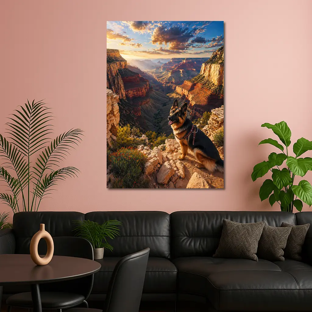 German Shepherd Sitting Grand Canyon Sunset – Wall Art