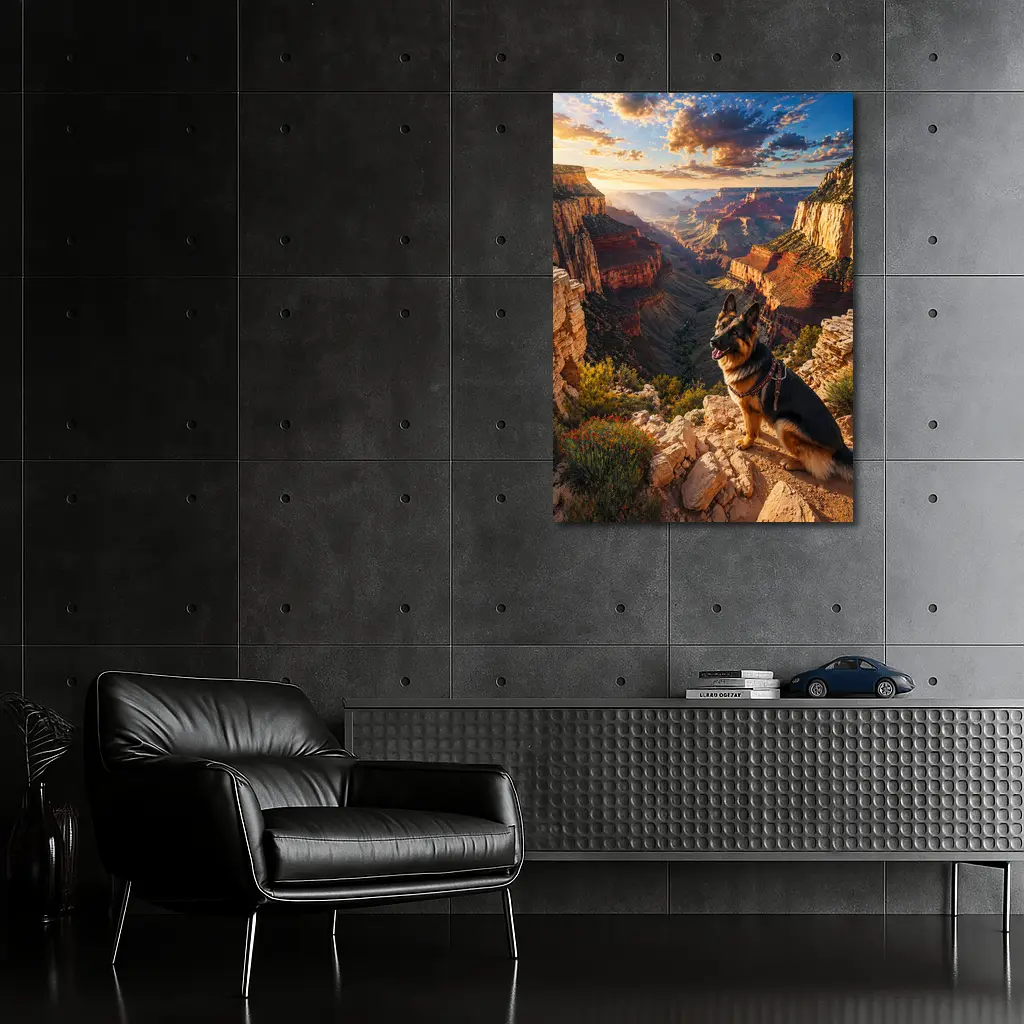 German Shepherd Sitting Grand Canyon Sunset – Wall Art