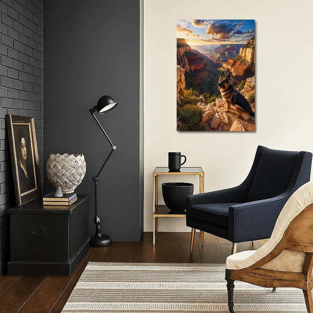 German Shepherd Sitting Grand Canyon Sunset – Wall Art