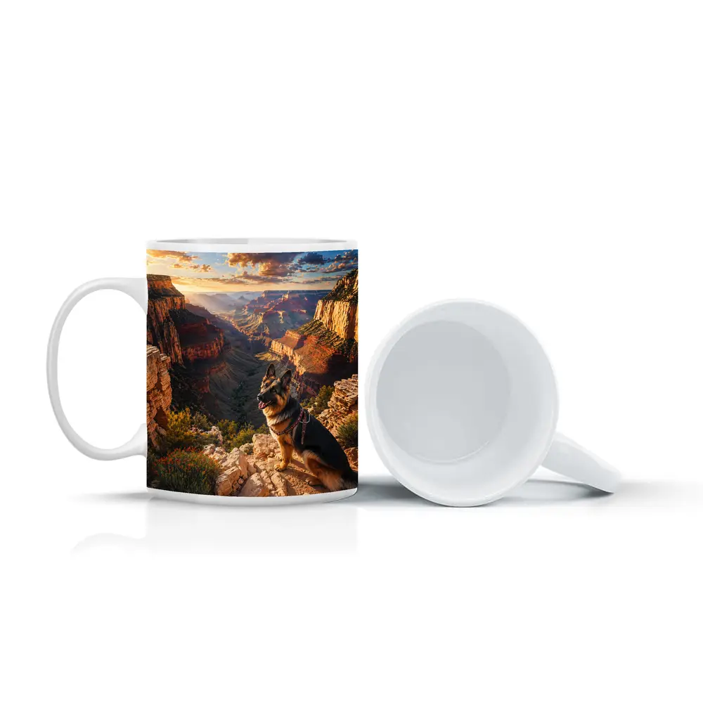 German Shepherd Sitting Grand Canyon Sunset – Mugs