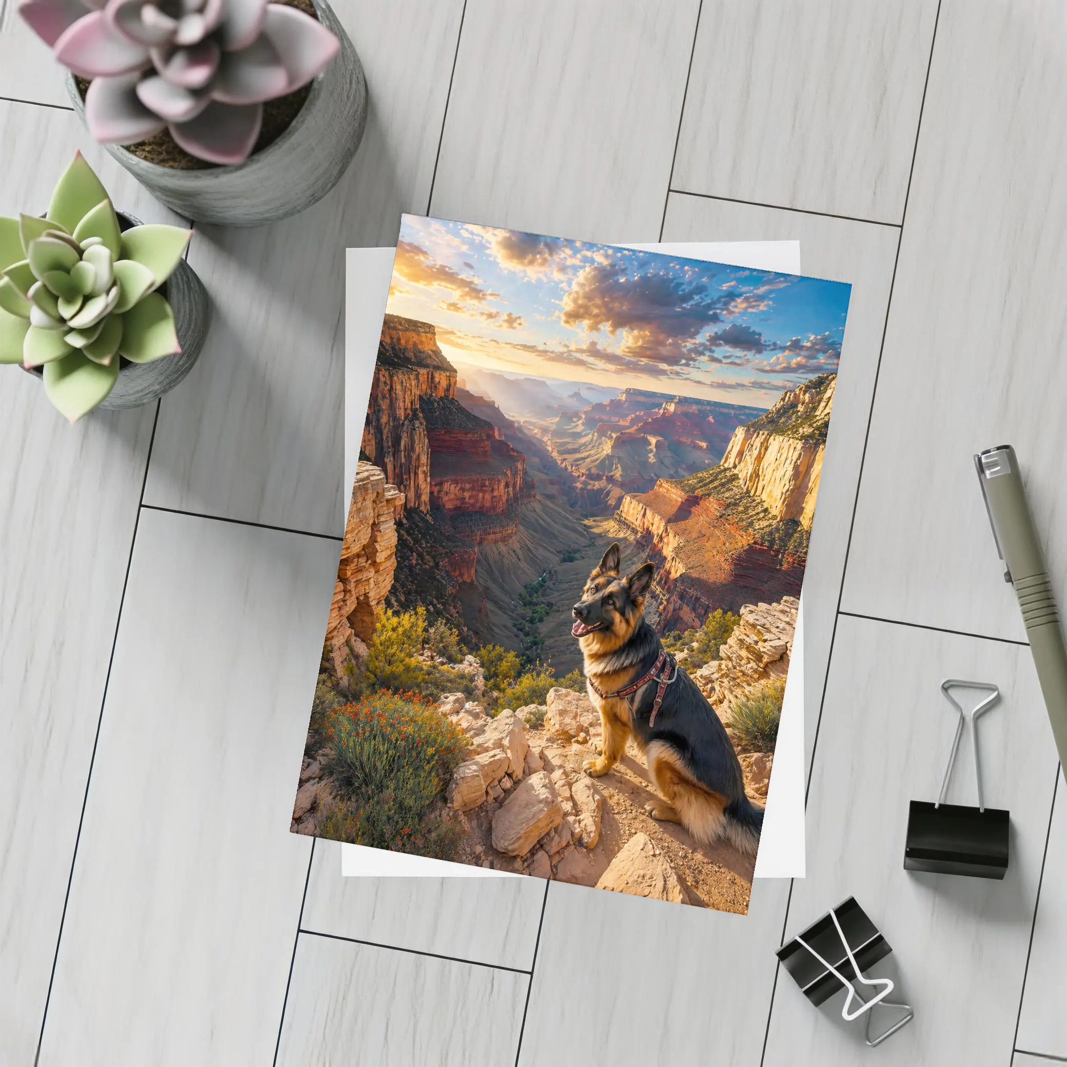 German Shepherd Sitting Grand Canyon Sunset – Postcards