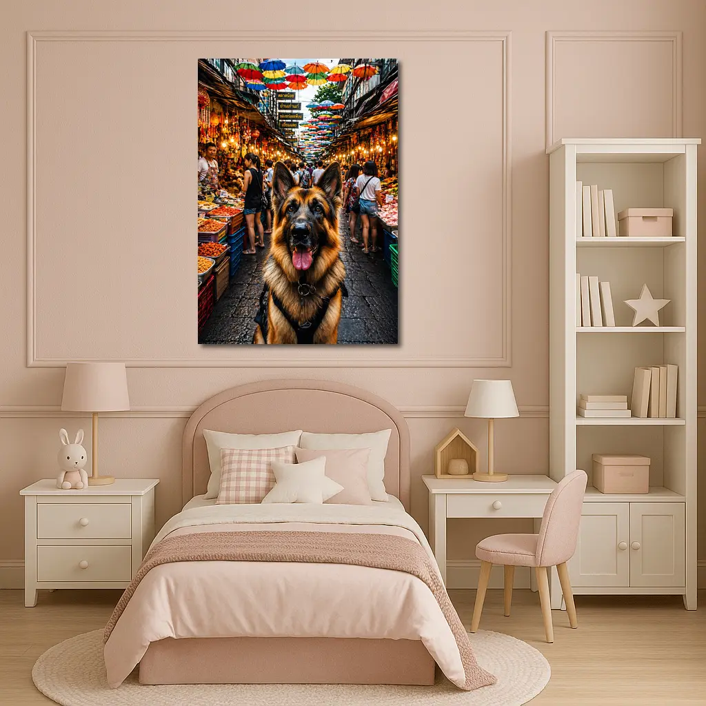 German Shepherd at Bangkok Street Market – Wall Art