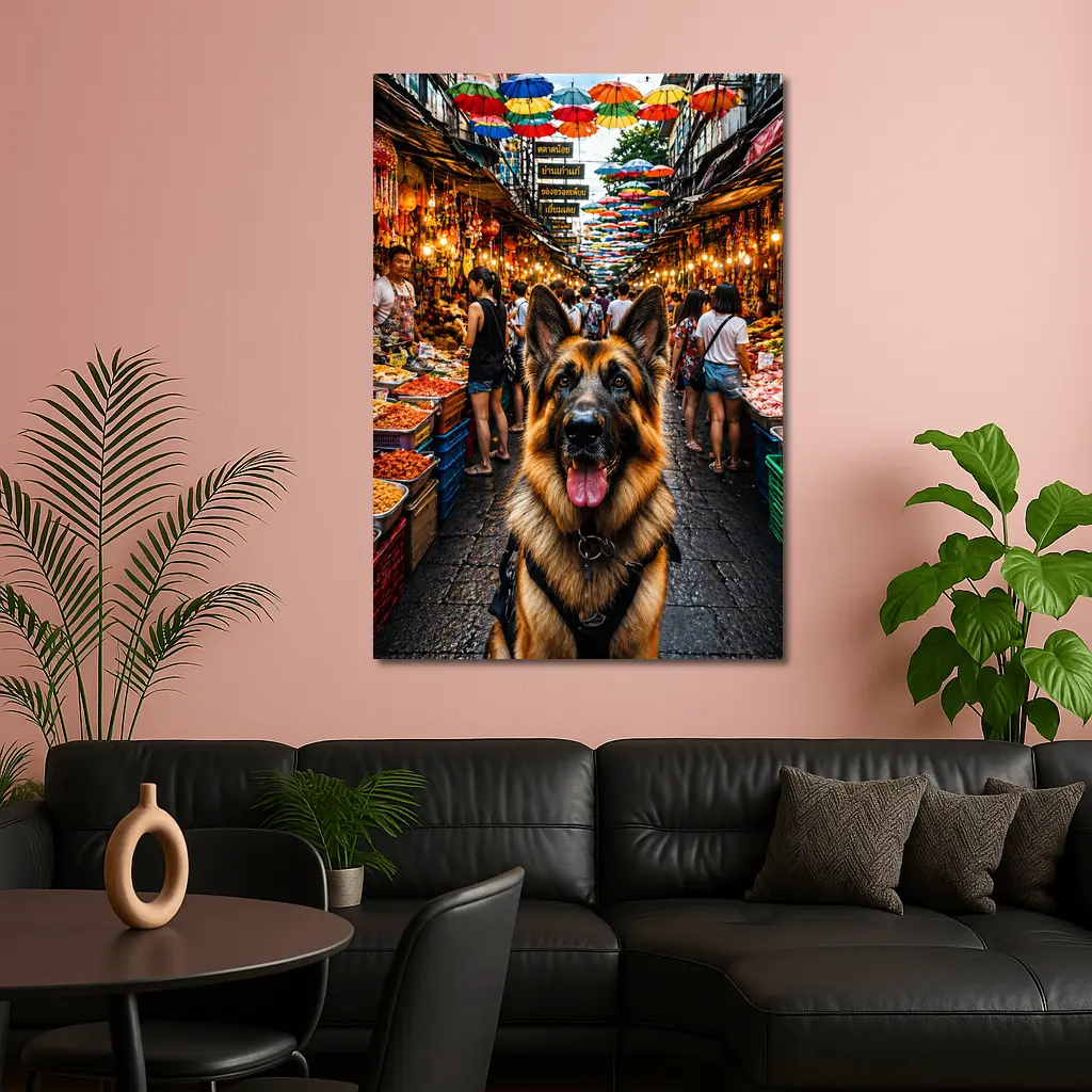 German Shepherd at Bangkok Street Market – Wall Art