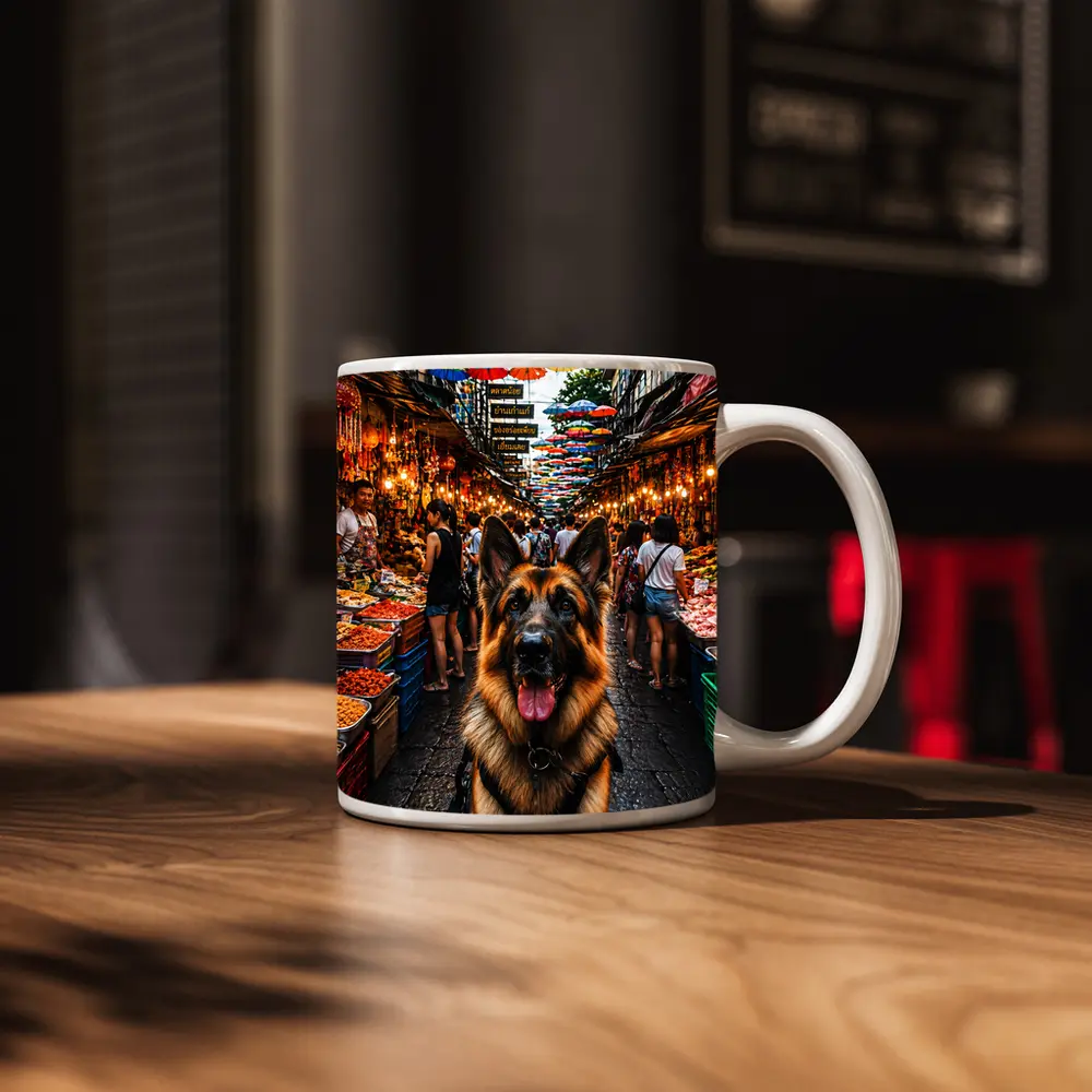 German Shepherd at Bangkok Street Market – Mugs