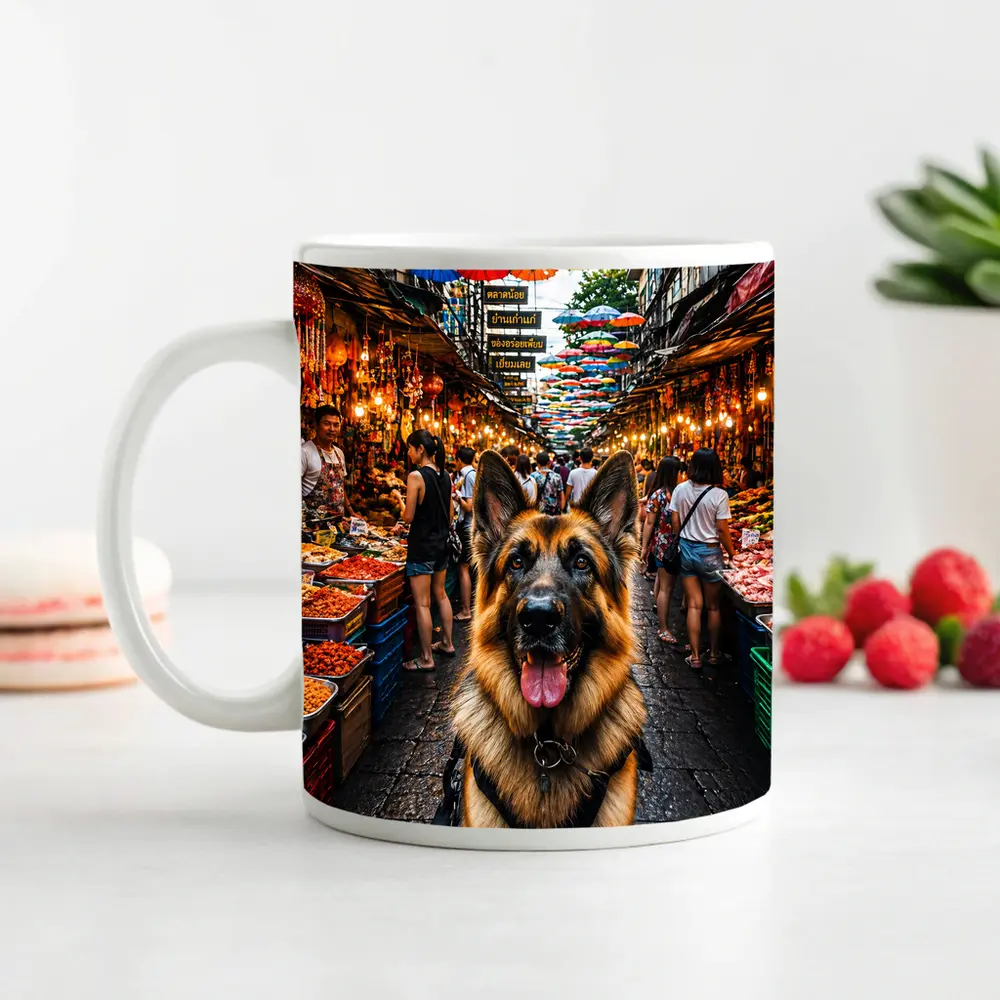 German Shepherd at Bangkok Street Market – Mugs