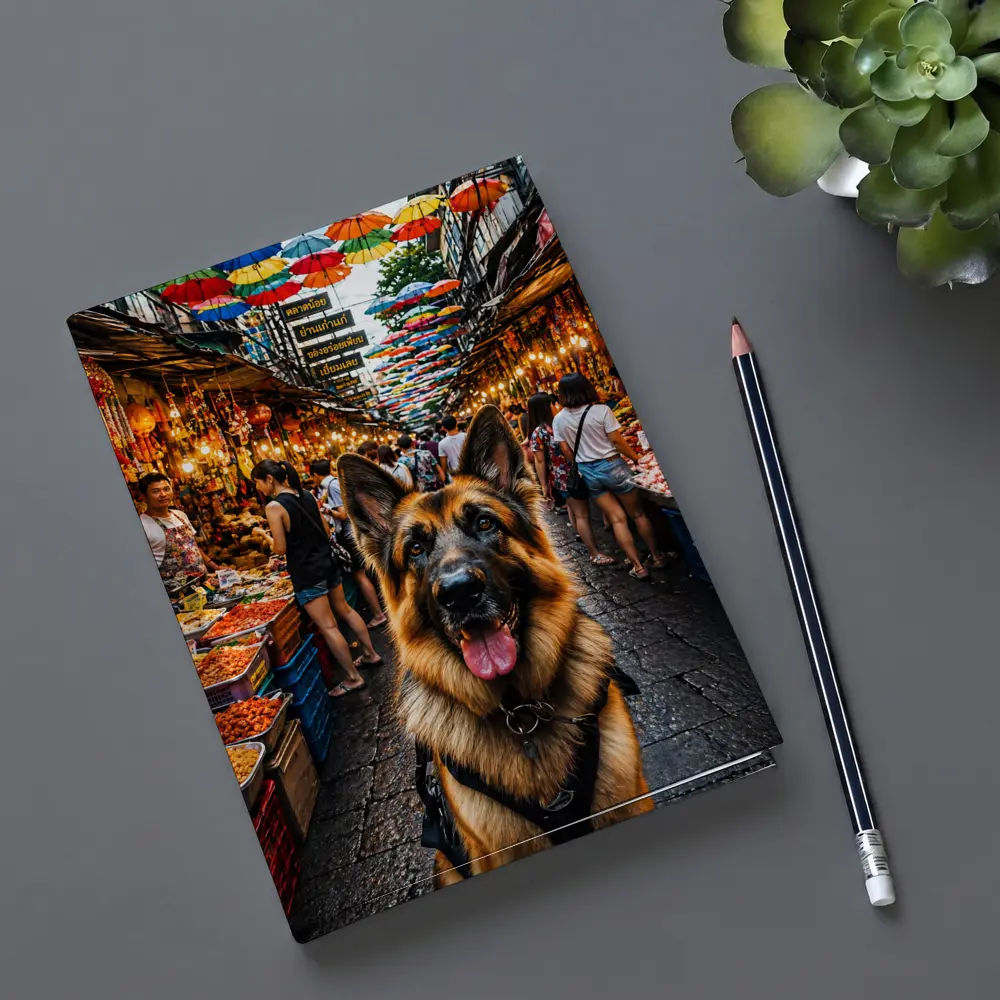 German Shepherd at Bangkok Street Market – Notebooks