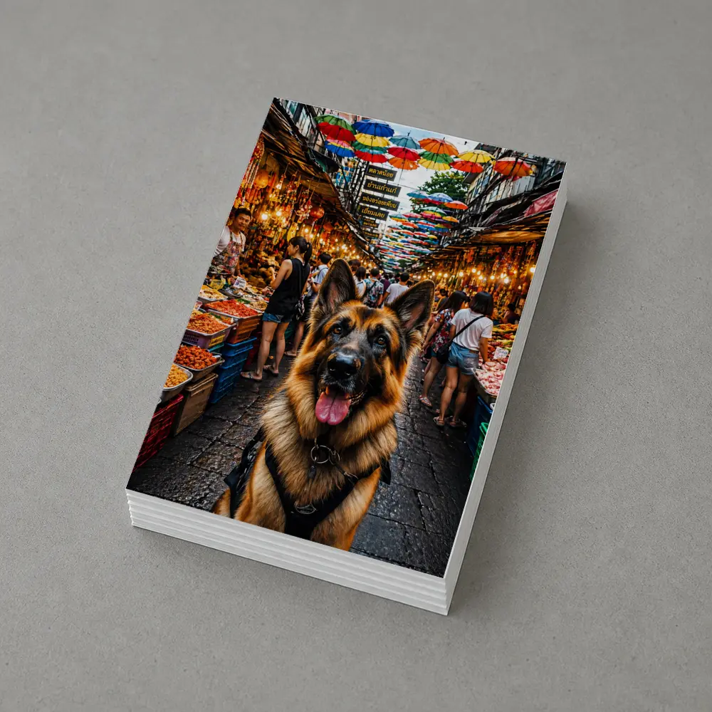 German Shepherd at Bangkok Street Market – Postcards