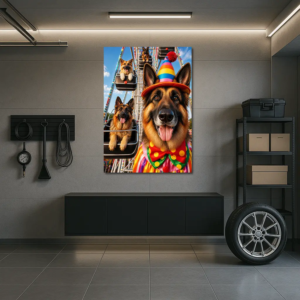 German Shepherd Clown Costume Ferris Wheel – Wall Art