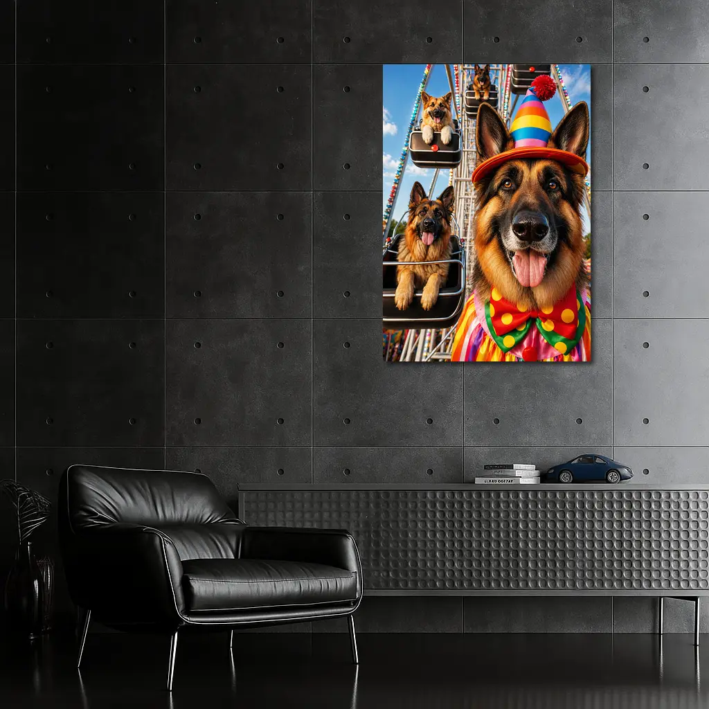 German Shepherd Clown Costume Ferris Wheel – Wall Art