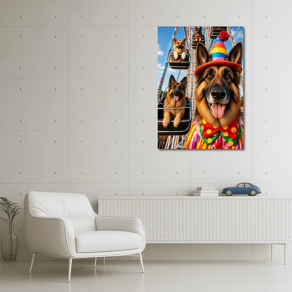 German Shepherd Clown Costume Ferris Wheel – Wall Art