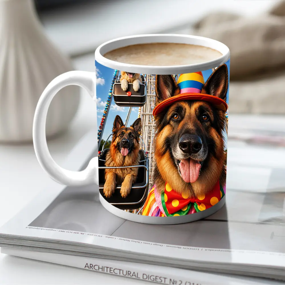 German Shepherd Clown Costume Ferris Wheel – Mugs
