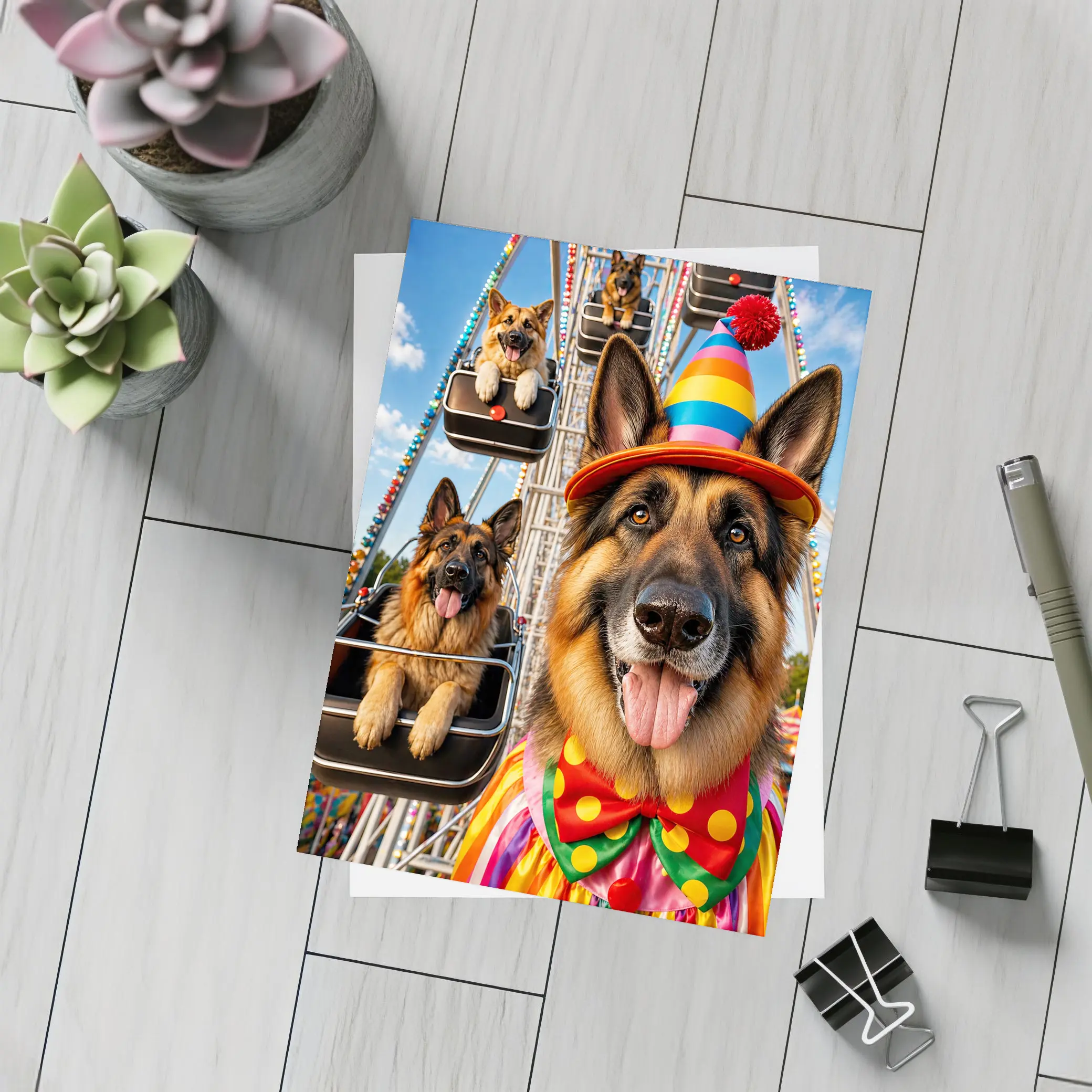 German Shepherd Clown Costume Ferris Wheel – Postcards