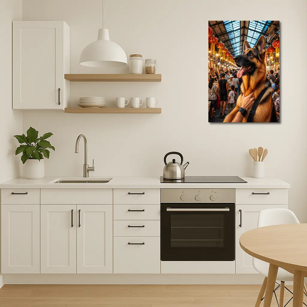 German Shepherd at Colorful Bangkok Market – Wall Art