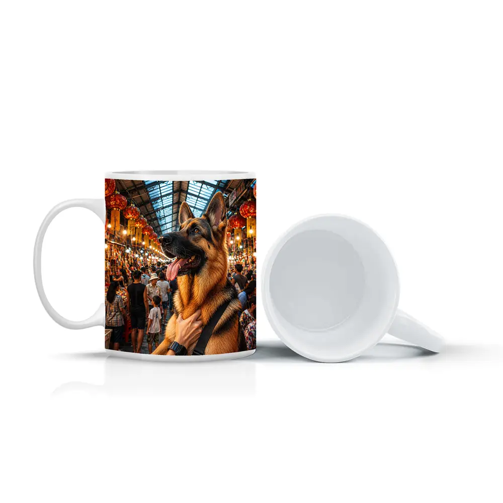 German Shepherd at Colorful Bangkok Market – Mugs