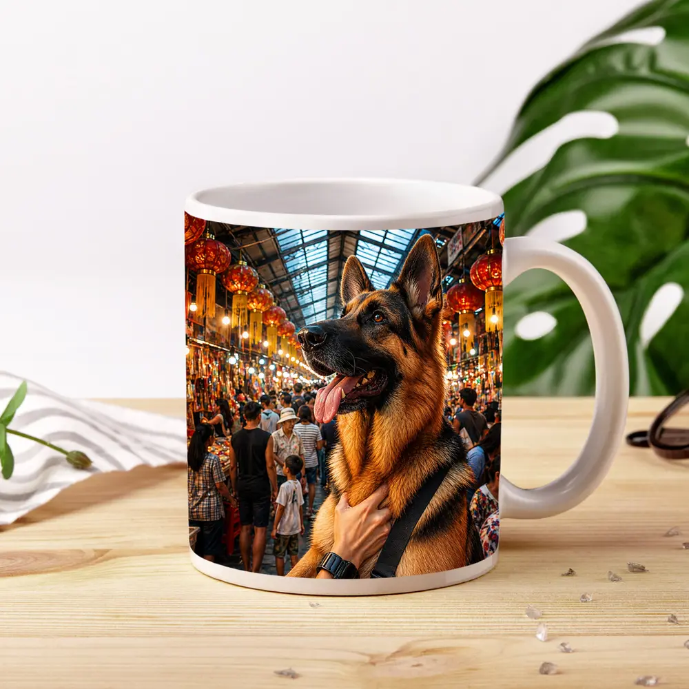 German Shepherd at Colorful Bangkok Market – Mugs