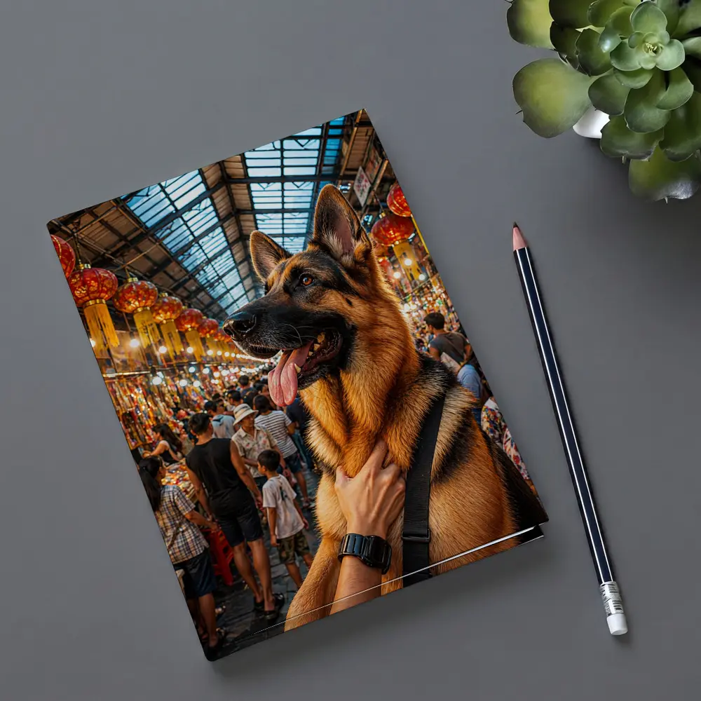 German Shepherd at Colorful Bangkok Market – Notebooks