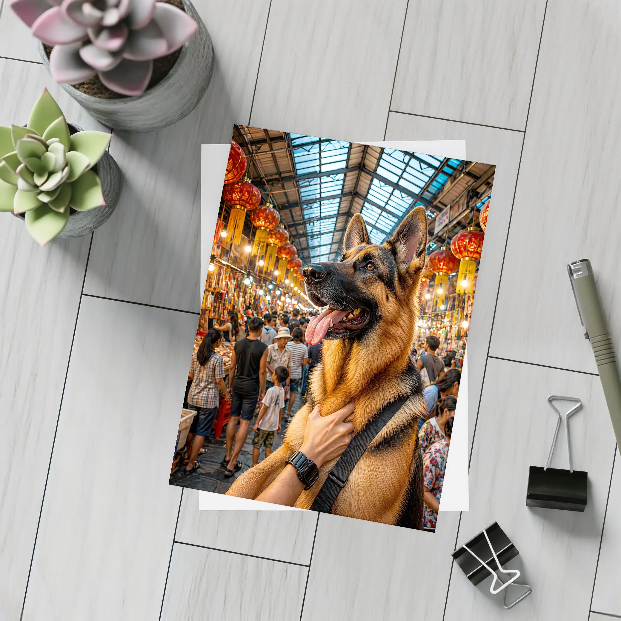 German Shepherd at Colorful Bangkok Market – Postcards