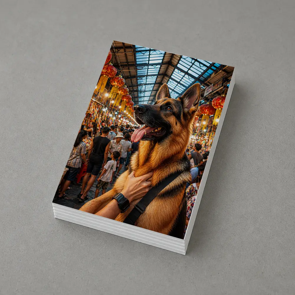 German Shepherd at Colorful Bangkok Market – Postcards